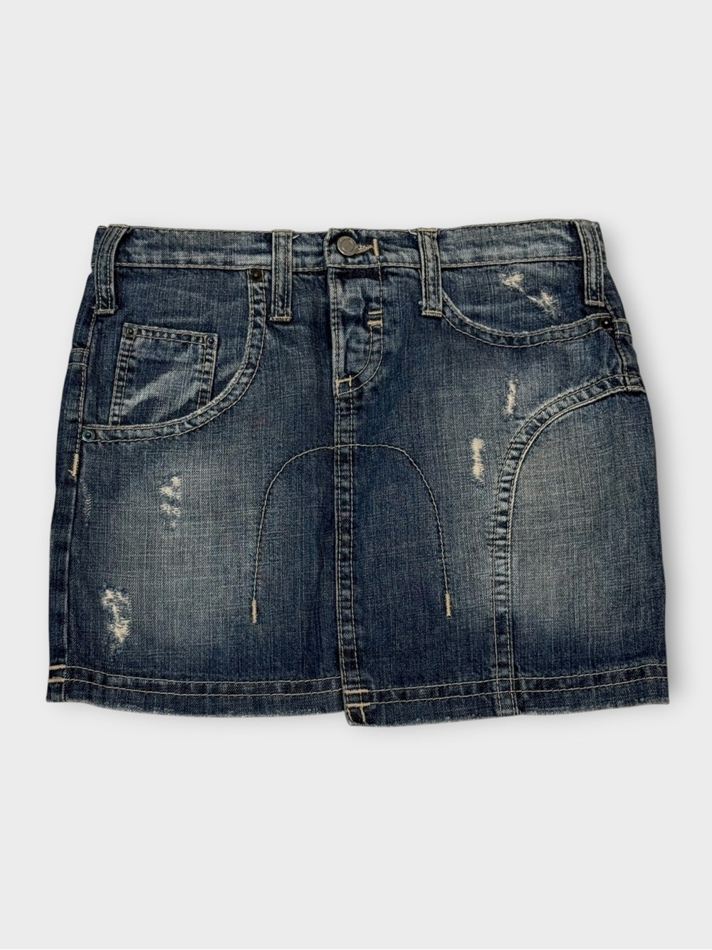 Neil Barrett Distressed Denim Mini Skirt — Size 27 — Made in Italy